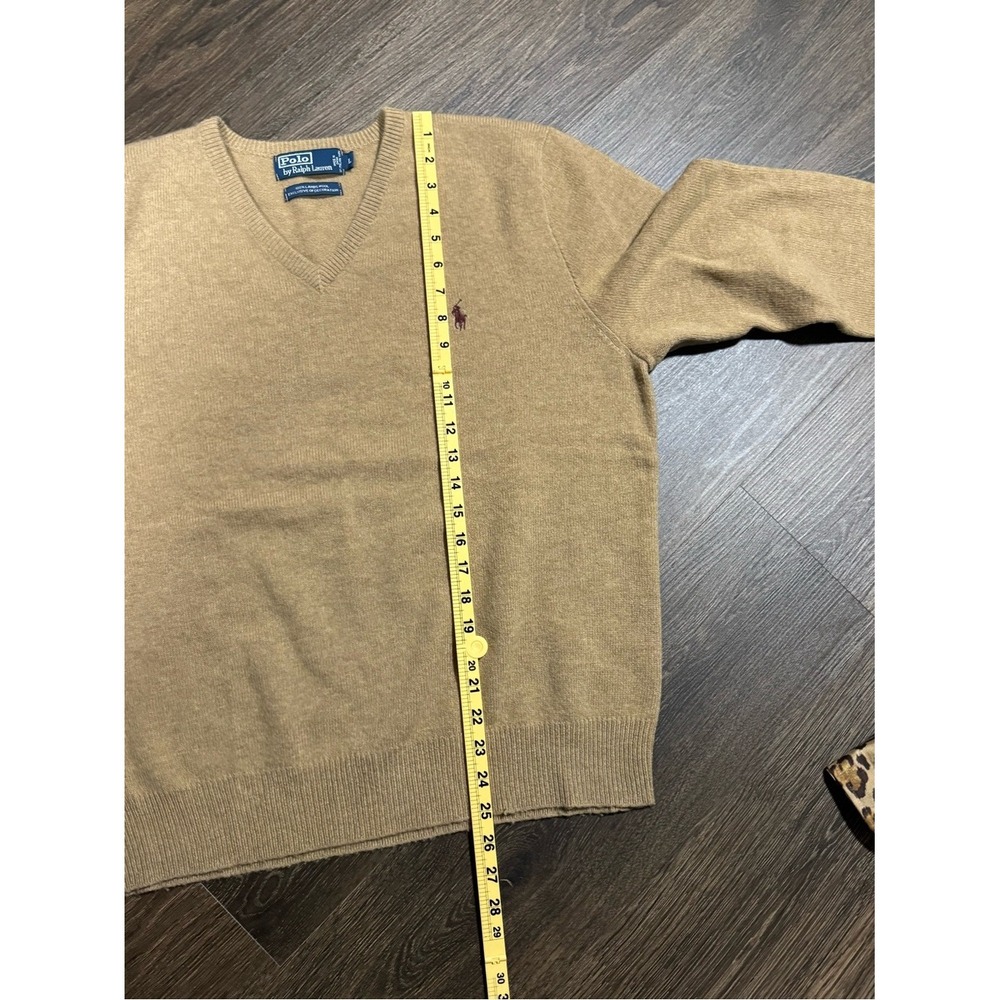 Vintage Polo Ralph Lauren Mens Lambswool V Neck Sweater Camel Sz L Heritage Prep - Picture 5 of 6